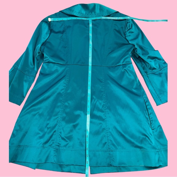 Byer California Retro Turquoise Satin Trench Coat - Picture 9 of 11